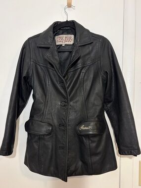 Guess Black Leather Button-Front Jacket